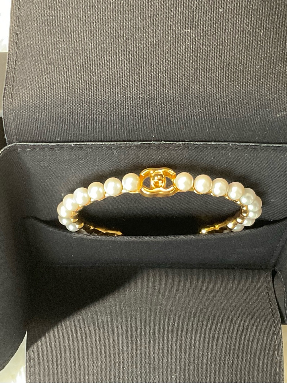 CHANEL Gold Pearl-Trim Open Cuff Bracelet - Picture 2 of 5